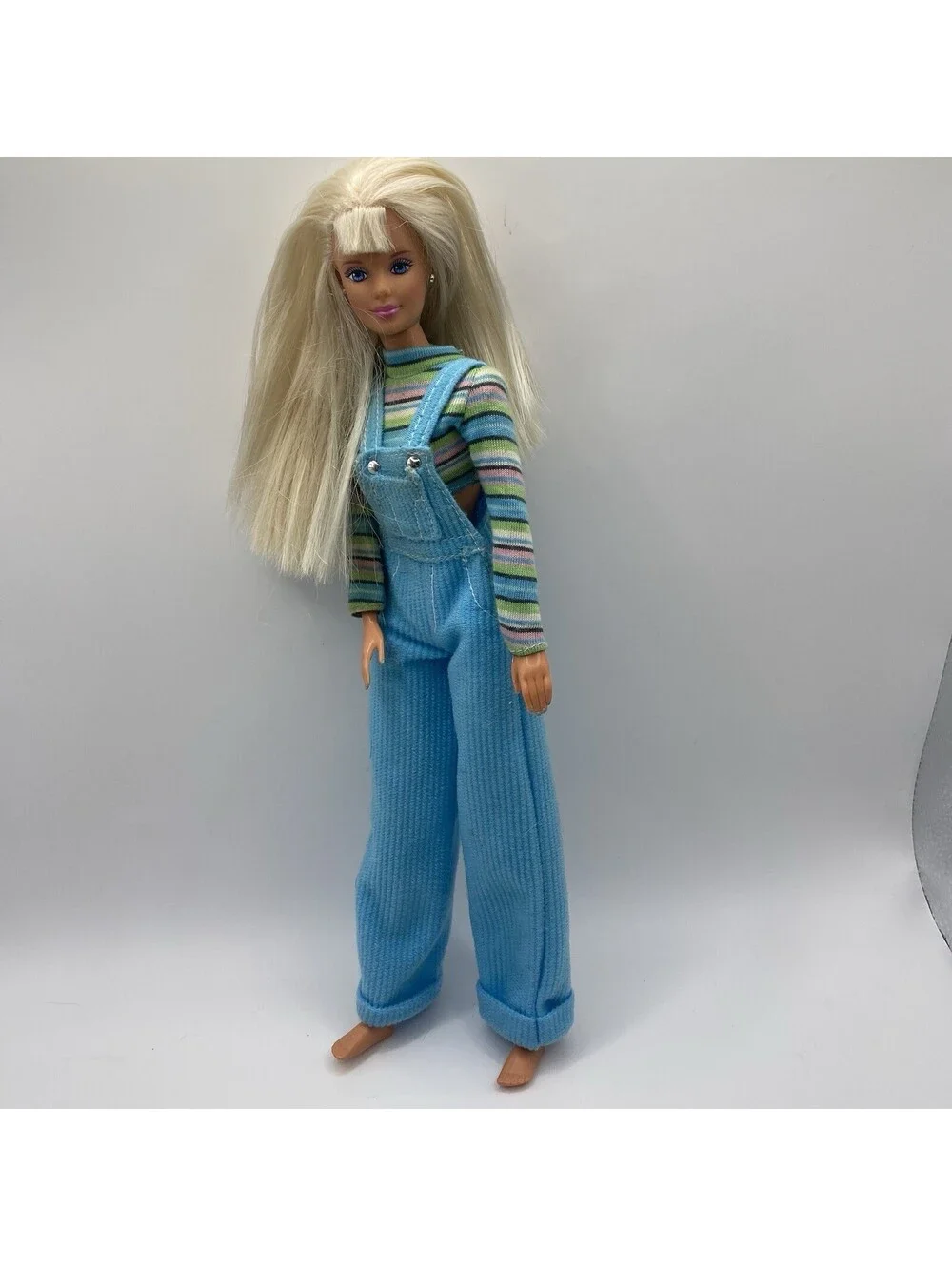 1997 Vintage Cool Blue Barbie Doll Overalls, Mattel #20122, Complete with Shoes